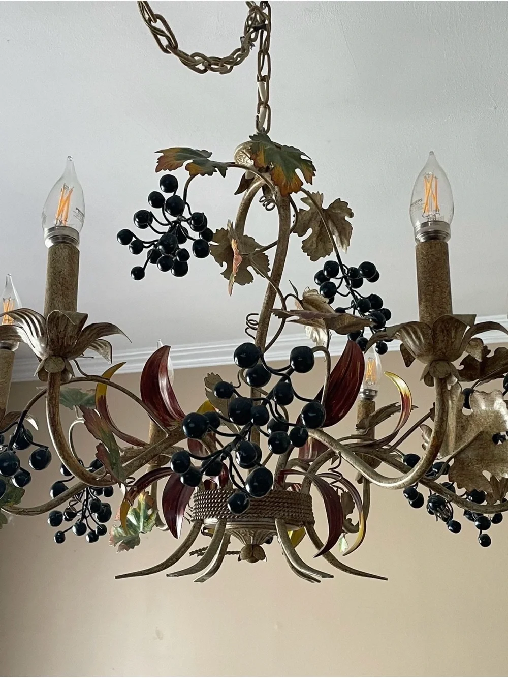 Gilded Vineyard 6-Light Floral Chandelier - Black Berry Accents